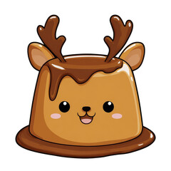 Cute reindeer dessert with chocolate sauce and smiling face in a playful style