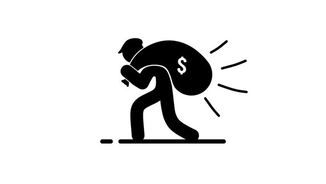 The thief carries a bag of money, black isolated silhouette