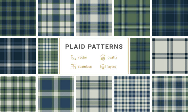Timeless seamless plaid pattern with rich forest green and navy blue weave. This classic tartan design is ideal for cozy winter fashion, rustic upholstery, and sophisticated home decor.