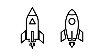 Rocket ship icons: simple outline designs for launch and exploration