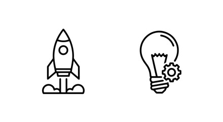 Rocket launch icon with smoke and a lightbulb with a gear, concept art