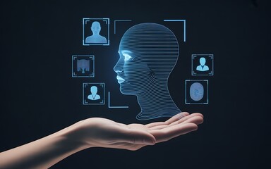 Digital Identity and Biometric Authentication Hologram on Hand futuristic profile