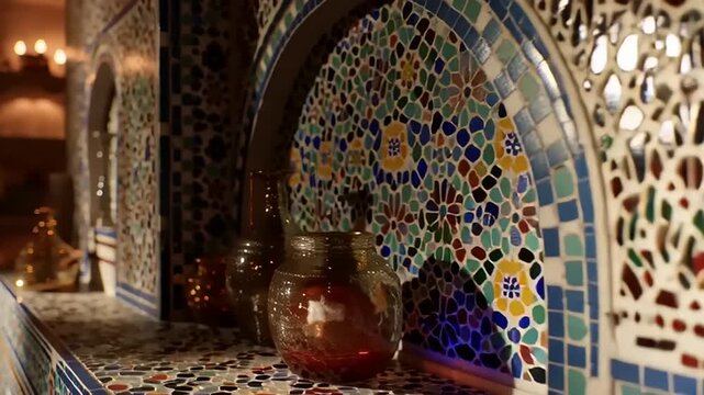 Aesthetic Details of Colorful Tiles and Artistry in Traditional Space