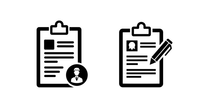 Profile and Document Icons: Clipboard with User and Writing