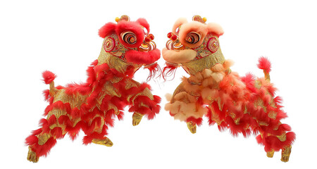 chinese lion dance, white background, high-definition photography