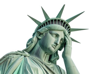 Fototapeta premium Statue of Liberty face and crown detail in contemplative side angle, isolated on a transparent background