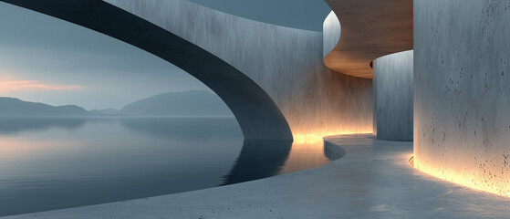 Minimalist Waterfront Architecture with Organic Concrete Forms