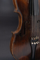 Violin music instrument of orchestra closeup isolated on black