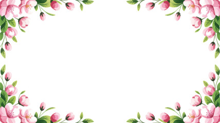 Floral frame with pink roses in soft watercolor style with pastel colors on white background for wedding invitation