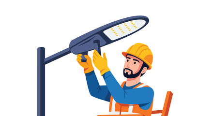 Worker repairing street light with transparent background © slip