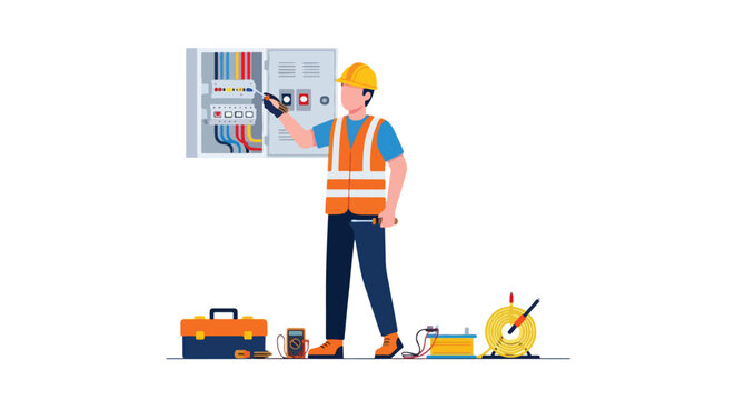 Electrician working on electrical panel