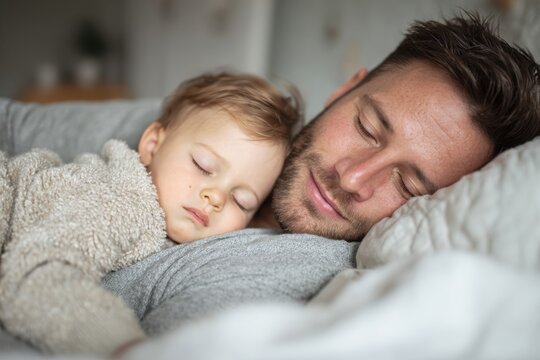 Dad and Baby Taking Nap Together Bonding Time