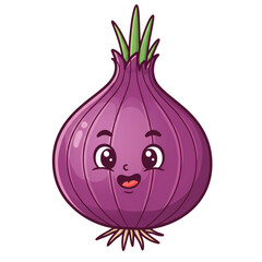 Cute kawaii red onion character with a happy expression, isolated on transparent background