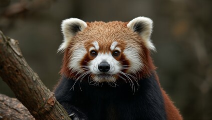 Red Panda Looks at the Viewer With a Friendly Expression Against a Red Background