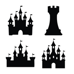Obraz premium Collection of enchanted castle and chess rook silhouettes perfect for fairy tale designs