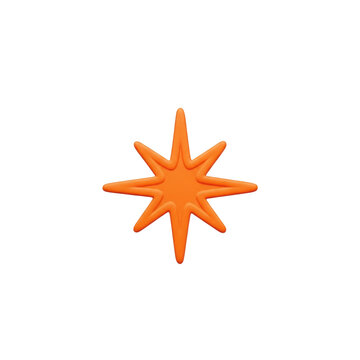 vibrant mandarin orange eight-pointed sparkle icon with matte doodle texture, macro flat lay on a clean transparent background under soft studio light, concept of simple graphic emphasis