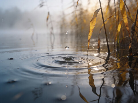 Close up view of flowing water surface with reflections