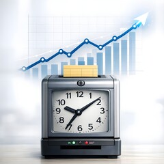 clock with increasing arrow graph, time is money concept