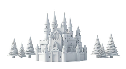 Obraz premium White Castle with Pine Trees