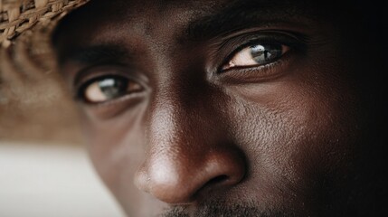Fototapeta premium close up of eyes of african man in hat