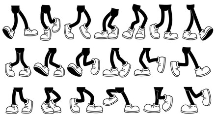 Human Leg Walking Icon Set with Step, Movement and Motion Poses