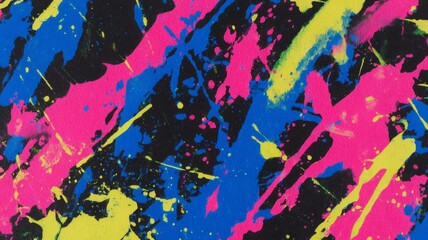 Vivid abstract brushstrokes in pink, blue, and yellow. Artificial intelligence image