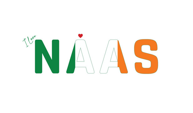 I love Naas, Typographic design of I love Naas on a white background, Flag typography of Naas with heart, Vector design of Naas City of Ireland, I love Ireland, Flag of Ireland, City of Ireland