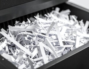 Close up of a paper shredder filled with white paper strips
