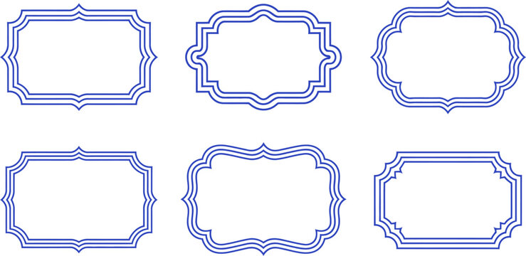 Six Ornate Blue Decorative Frames and Borders, Perfect for Vintage Labels and Elegant Designs