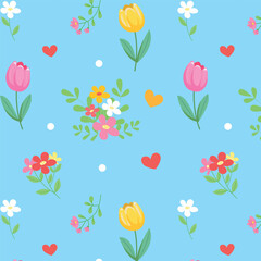 seamless pattern with tulips and other flowers