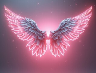 Glowing ethereal wings radiating vibrant pink light