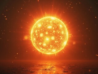 Glowing sun emitting immense energy across cosmic landscape