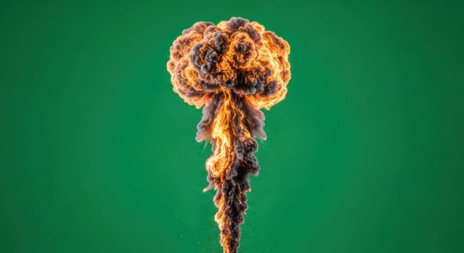 A close-up shot of a burning matchstick with a vibrant orange flame against a green background