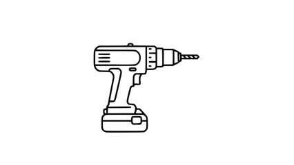 Minimalist cordless power drill line art handyman DIY icon vector