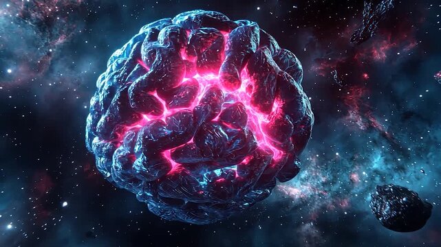 A glowing, cosmic brain amidst a nebula of stars