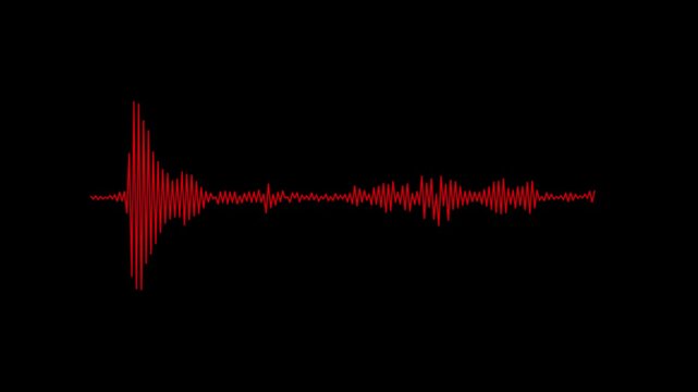 red audio waveform spectrum animation. Alpha channel, spectrum audio animation, Wave form Audio isolated on transparent background.