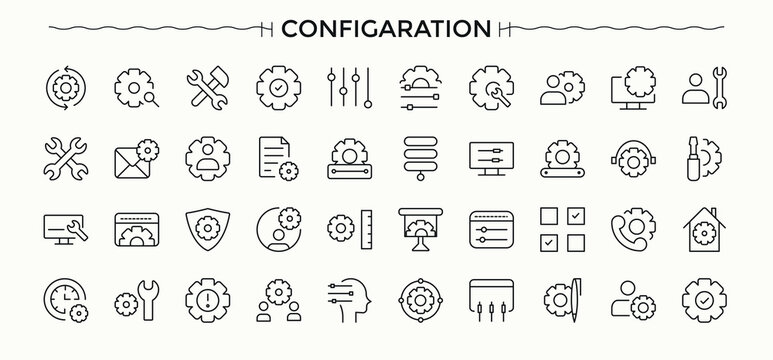 Configuration simple icon set. Configuration modern icon set. Related to optimization, repair, cog, setup, gear and more. Vector illustration.