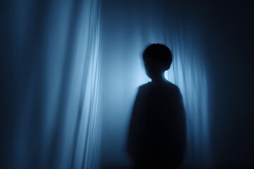 Fototapeta premium Child Stands in Shadows With Fear Fading Into the Background in Artistic Style at Night in 8K Resolution