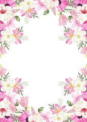 Flower watercolor frame for wedding, birthday, card, background, invitation, wallpaper, sticker, decoration etc.
