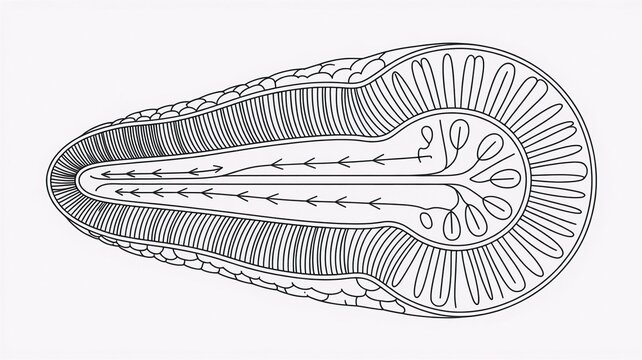 Sycon sponge longitudinal section illustrating the syconoid body plan with clearly visible radial canal system rendered as a precise scientific anatomy diagram on a clean neutral background