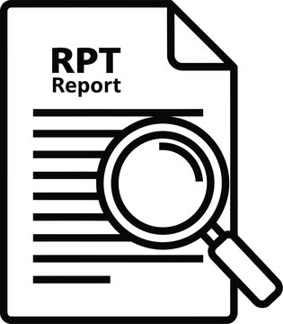 Line art icon of rpt report document with magnifying glass on isolated transparent background silhouette