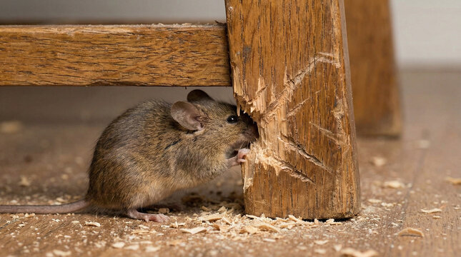 Mouse Gnawing Wooden Furniture, Structural Damage Close-Up