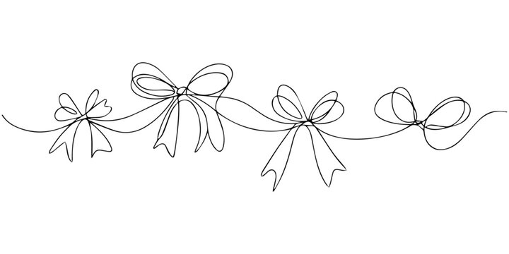 One continuous line drawing of gift ribbon bow. Holiday concept in editable stroke. vector illustration