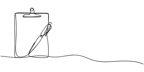 Fototapeta premium Continuous one line drawing of clipboard and pen design. clipboard with Good Marks with pass direction with tick mark. correction of error.. On white background.