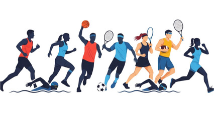 Fototapeta premium Dynamic athletes in motion, showcasing various sports activities and fitness levels in a vibrant illustration
