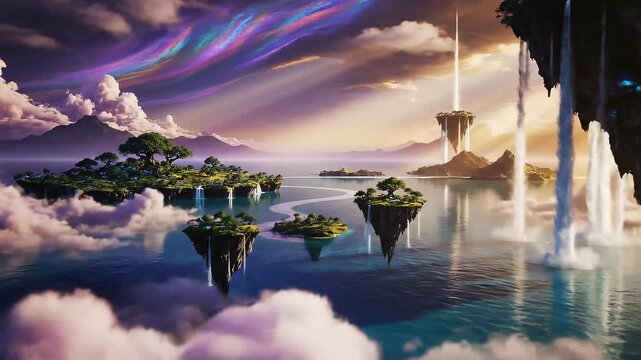 Ethereal world blending land, sky and water animation