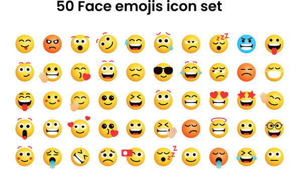 Cute Emoticons faces feeling vector set for social media post and reaction. Funny emoji with facial expressions. Vector illustration