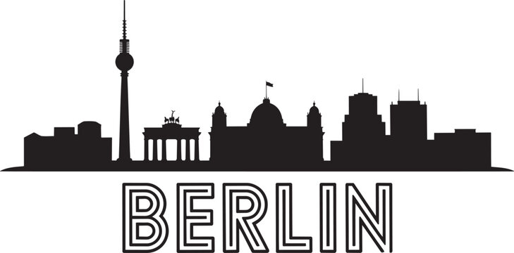 Berlin city skyline silhouette featuring brandenburg gate and alexanderplatz tv tower landmarks