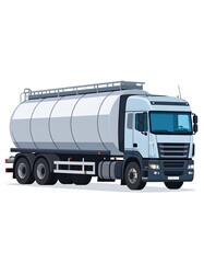A large gray tanker truck on a white background