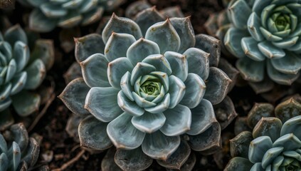 Fototapeta premium Succulent Plants Growing Close Together in a Garden During Daylight